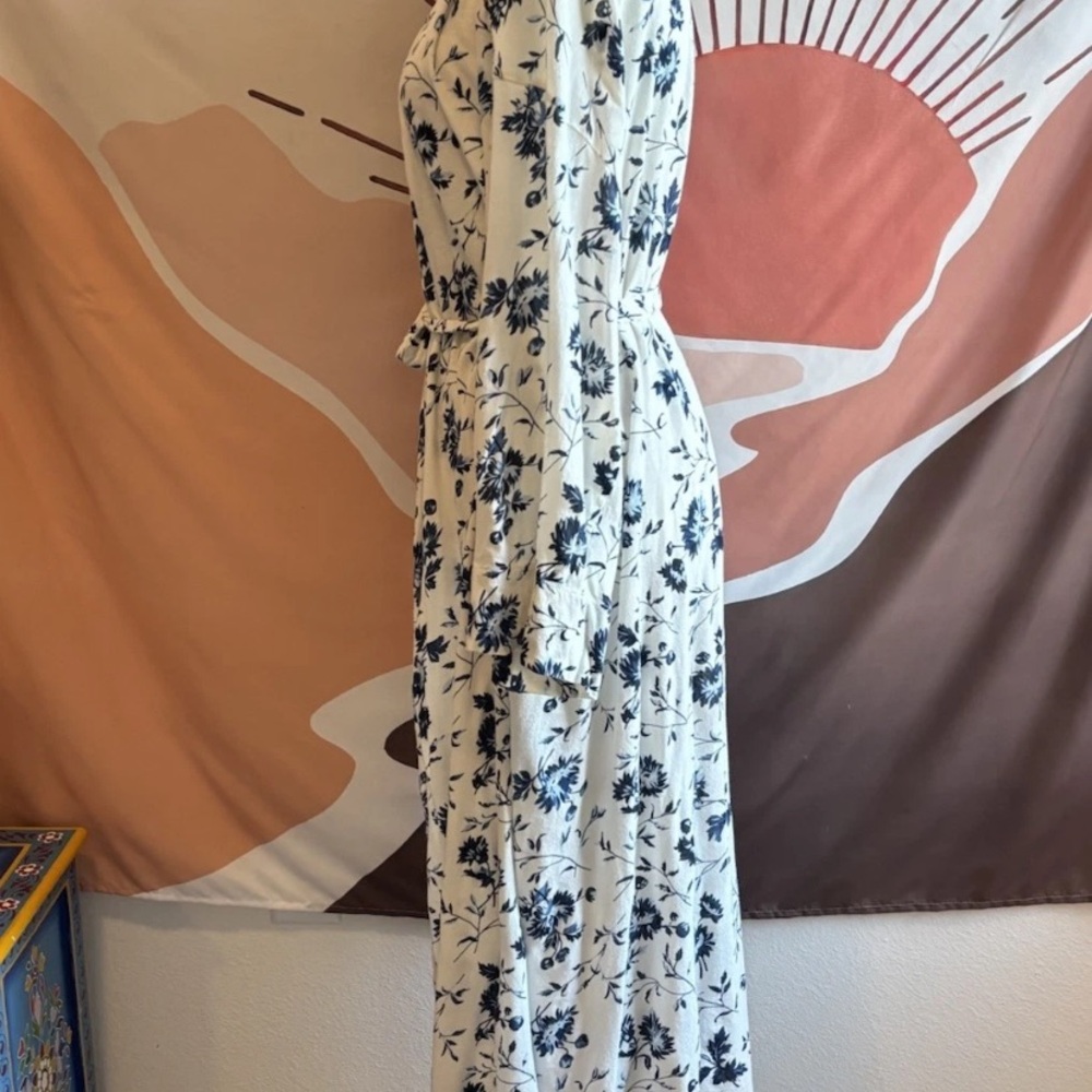 The Great Blue White Floral Robe Anthropologie Tie Waist Long Robe White Size M - Picture 4 of 9